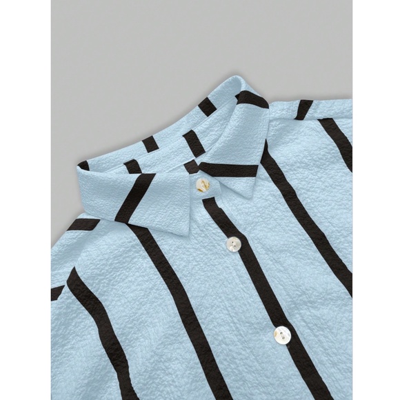 Blue Striped Oversized Button Down Shirt Long Sleeve - Picture 6 of 7